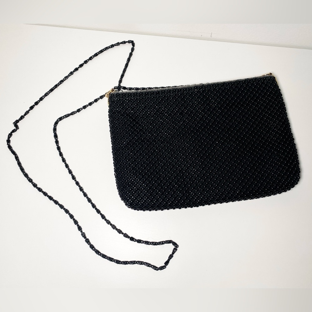 Vintage Gloria Vanderbilt Black Beaded Purse 8.5”x5.75”